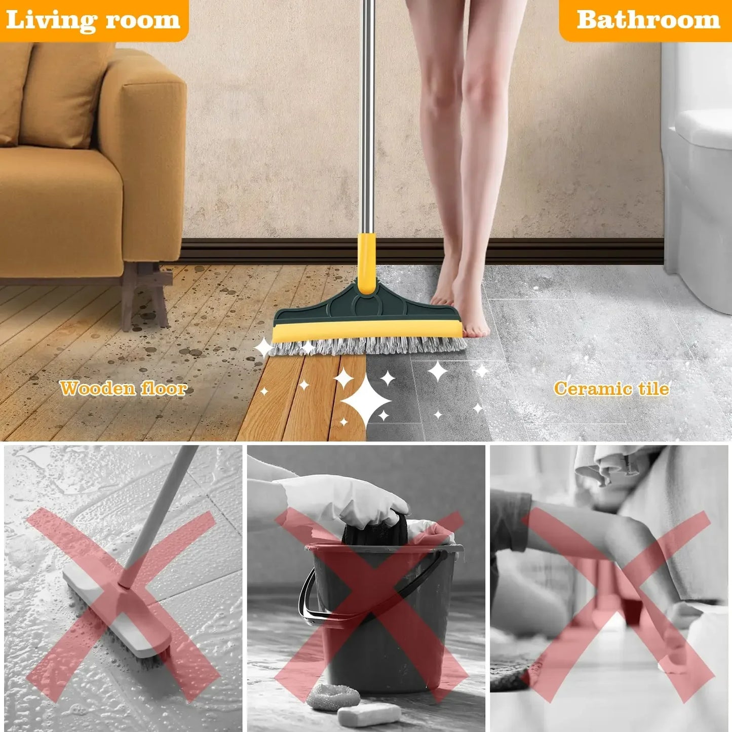 2 in 1 Adjustable V-Shape Cleaning Brush Floor Scrub Magic Broom With Long Handle and Squeegee Bathroom Tile Window Clean Tools