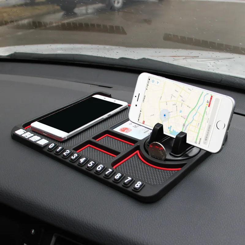 Car Silicone Parking Card 4-in-1 Non-Slip Phone Pad Car Parking Number Card Anti-Slip Mat Car Dashboard Support Navigation Frame