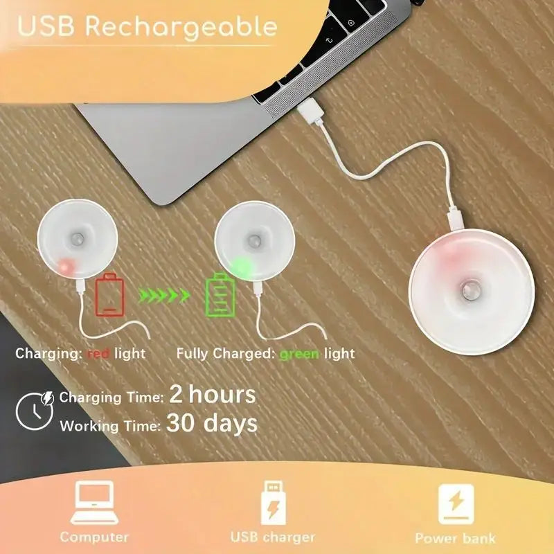 6pcs LED Motion Sensor Lights Under Cabinet Light USB Rechargeable Suitable for Wardrobes Closets Cabinets Kitchen Night Lamps