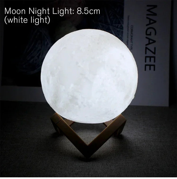 LED Night Light USB Rechargin 8cm Moon Lamp Battery Powered With Stand Starry Lamp Bedroom Decor Night Lights Kids Gift