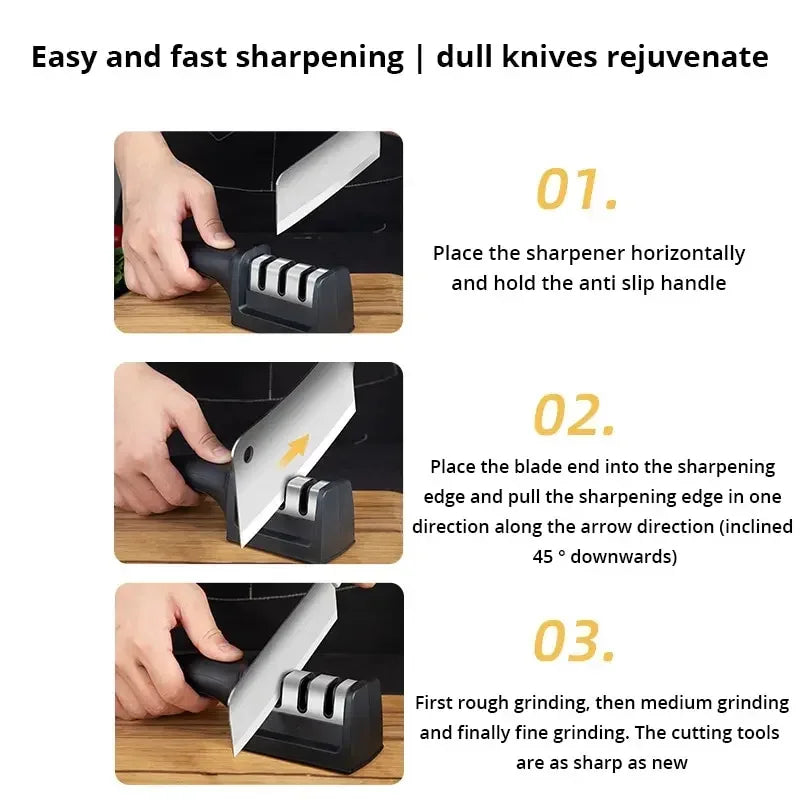 1Pc Knife Sharpener Kitchen Black Three-stage Camping Sharpening Stone Tools Accessory Professional Knives Bar Accessories Home