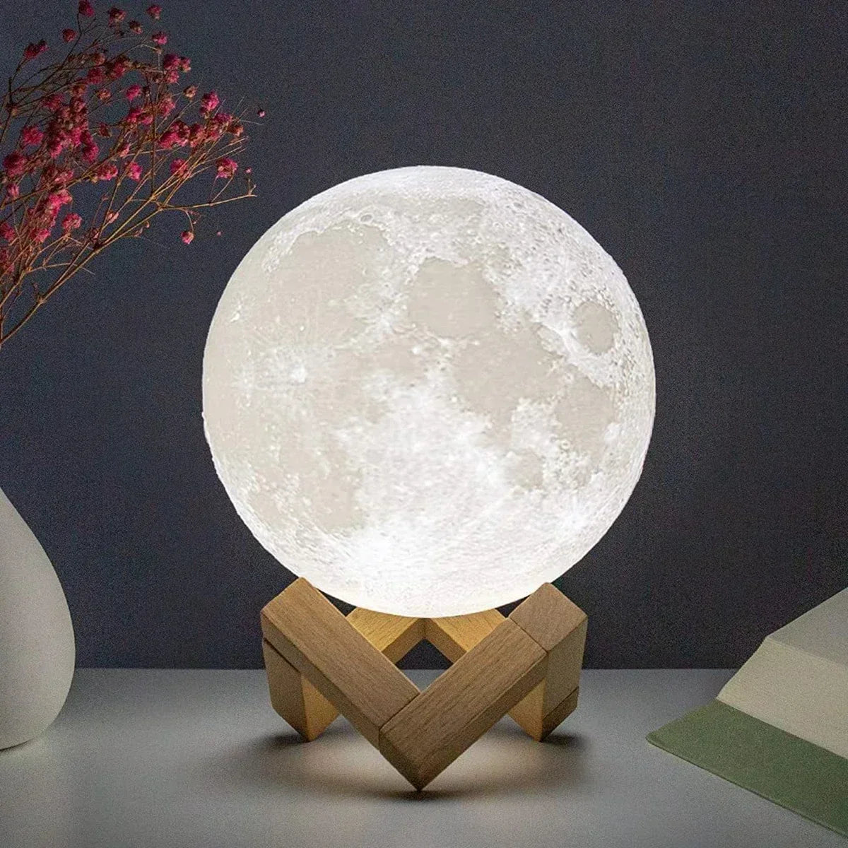 LED Night Light USB Rechargin 8cm Moon Lamp Battery Powered With Stand Starry Lamp Bedroom Decor Night Lights Kids Gift