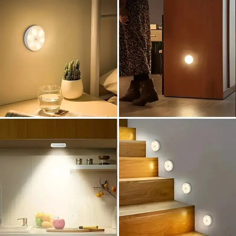 6pcs LED Motion Sensor Lights Under Cabinet Light USB Rechargeable Suitable for Wardrobes Closets Cabinets Kitchen Night Lamps