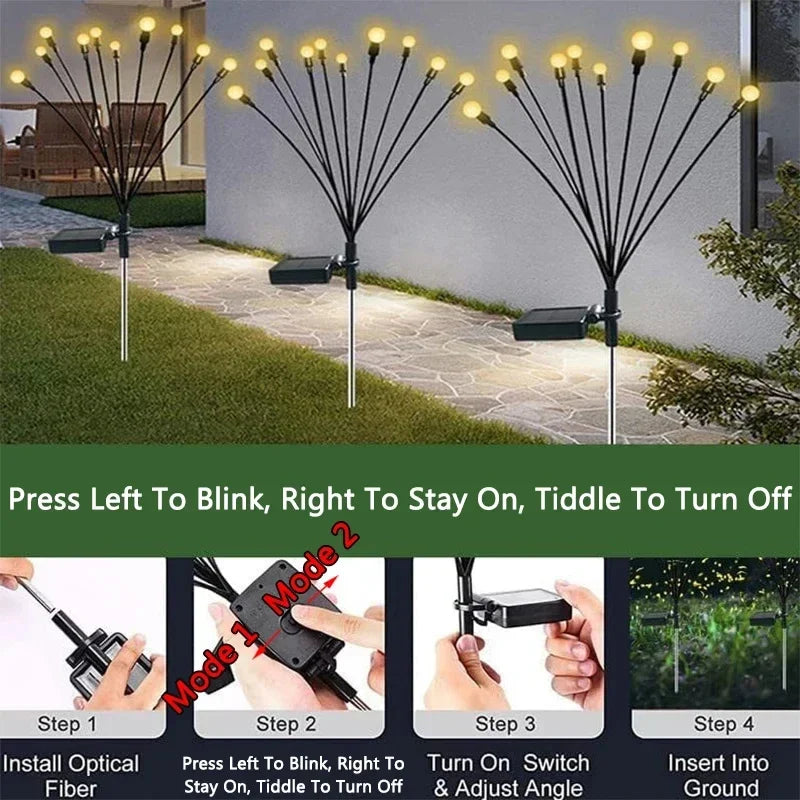 Solar Garden Lamp Outdoor Landscape Patio Decoration Lights 6/8 LEDs Waterproof Firework Firefly Lawn Lamps for Courtyard Street