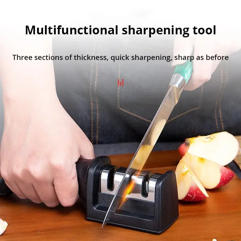 1Pc Knife Sharpener Kitchen Black Three-stage Camping Sharpening Stone Tools Accessory Professional Knives Bar Accessories Home