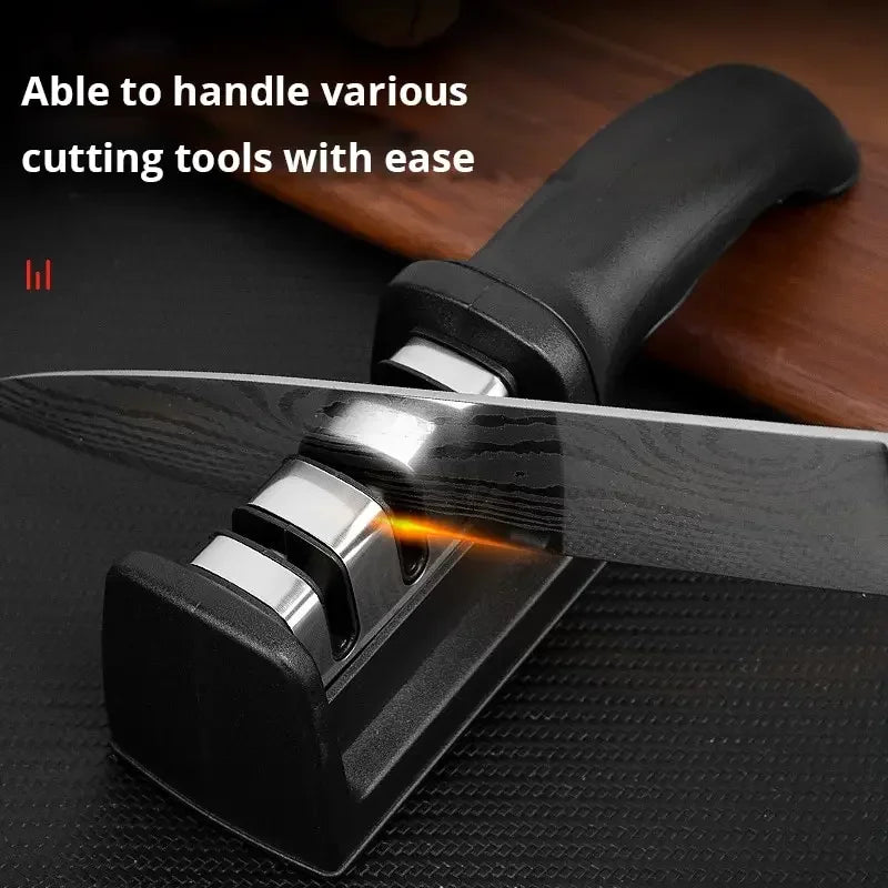 1Pc Knife Sharpener Kitchen Black Three-stage Camping Sharpening Stone Tools Accessory Professional Knives Bar Accessories Home