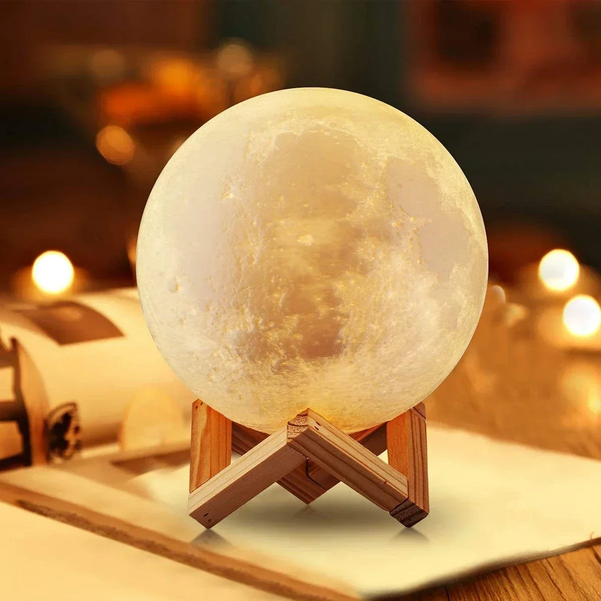 LED Night Light USB Rechargin 8cm Moon Lamp Battery Powered With Stand Starry Lamp Bedroom Decor Night Lights Kids Gift