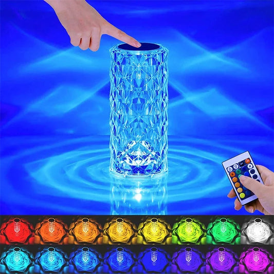 16 Colors LED Crystal Table Lamp Rose Light Projector Home Bar Decoration Touch Recharging Romantic Diamond Atmosphere Light