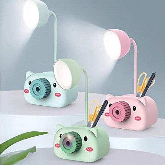 LED Table Lamp - Plastic 3 in 1 USB Chargeable Led Light Table Night Lamp for Kids Bedroom with Pencil Sharpener & Pen Holder Stand for Girls & Boys (Multicolor)