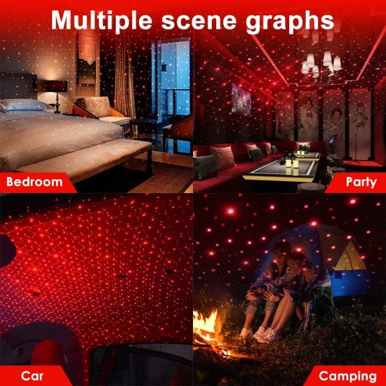 USB Star Projector Night Light, Car Roof Lights, Portable Adjustable Romantic Interior Car Lights, Portable USB Night Light Decorations for Car, Ceiling, Bedroom (Red)