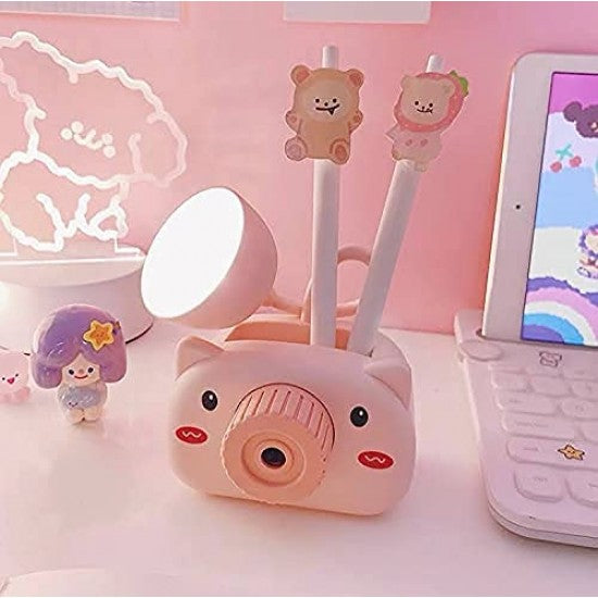 LED Table Lamp - Plastic 3 in 1 USB Chargeable Led Light Table Night Lamp for Kids Bedroom with Pencil Sharpener & Pen Holder Stand for Girls & Boys (Multicolor)