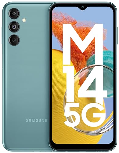 Samsung Galaxy M14 5G (Smoky Teal,6GB,128GB)|50MP Triple Cam|Segment's Only 6000 mAh 5G SP|5nm Processor|2 Gen. OS Upgrade & 4 Year Security Update|12GB RAM with RAM Plus|Android 13|Without Charger